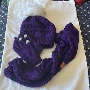 Purple Kids Winter Hat, Scarf, and Gloves Set